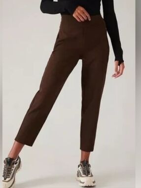 Athleta Endless Brown High-Rise Straight Leg Pants Travel Casual Office Sz 16
